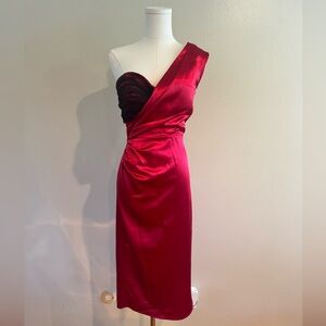 Stop Staring One-Shoulder Satin Dress in Red and Black